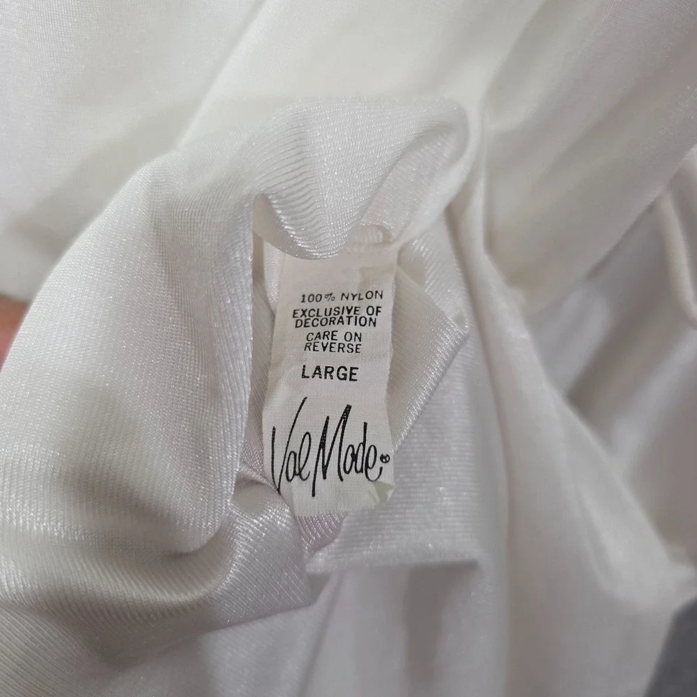Vel Made Womens 80s White Nylon Tricot Pajama Set Smocking Granny Chic Vintage